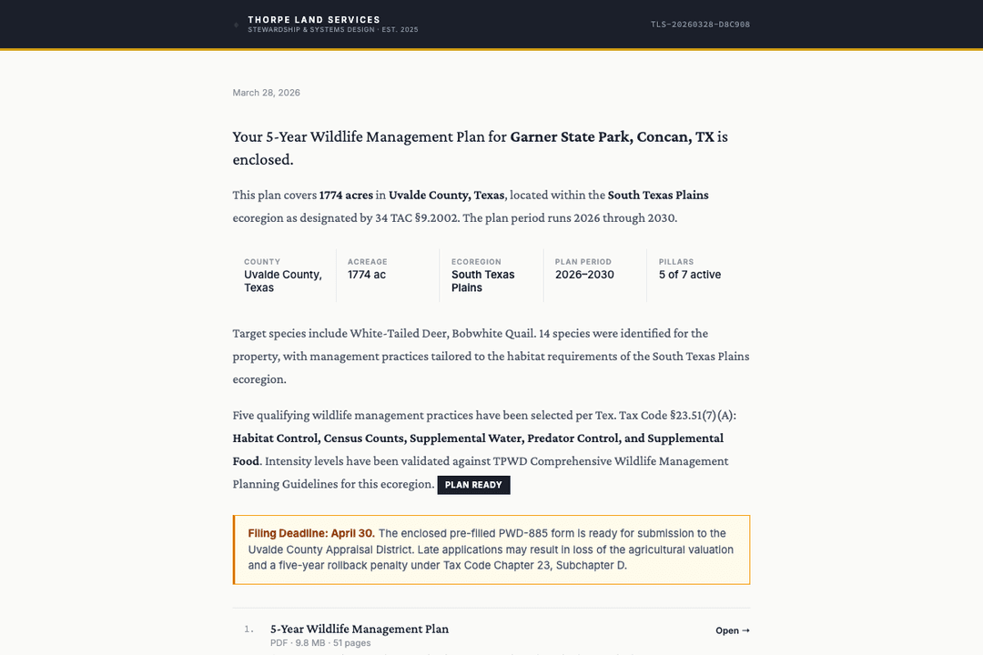 47-Page Wildlife Management Plan